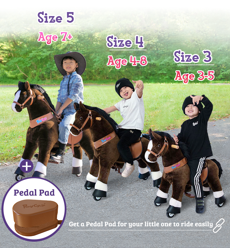 Pedal pads help little kids ride larger PonyCycle