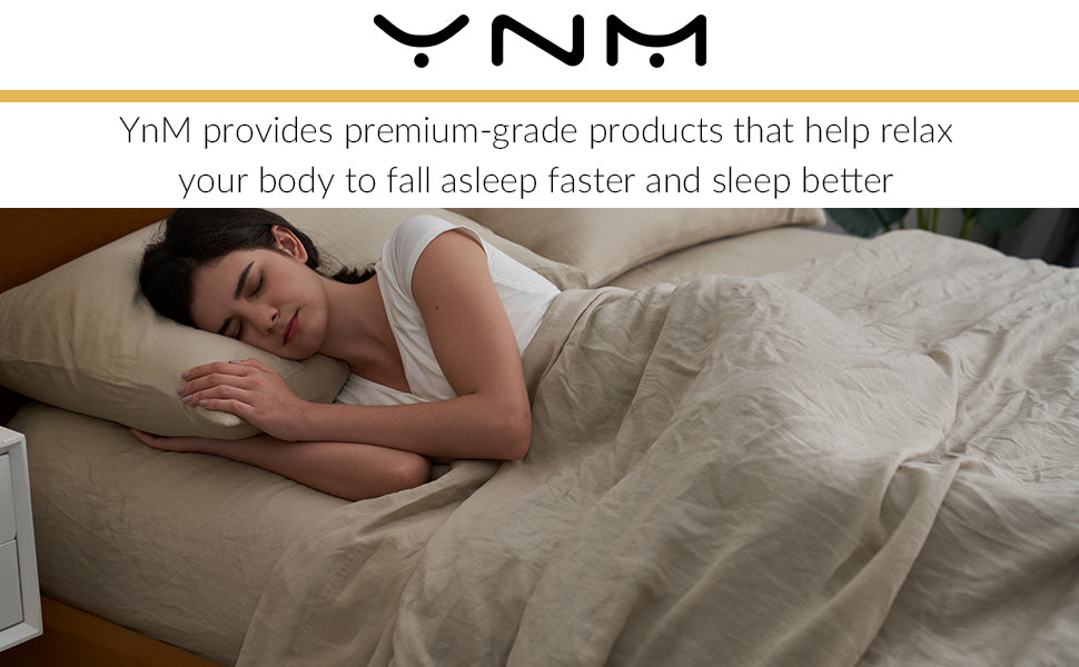 Woman Sleeping With Navy Blue YNM Weighted Blanket