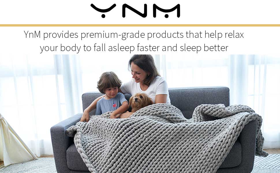 Woman Sleeping With Navy Blue YNM Weighted Blanket