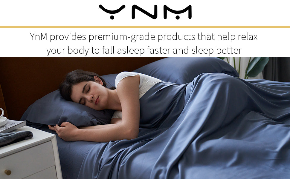 Woman Sleeping With Navy Blue YNM Weighted Blanket
