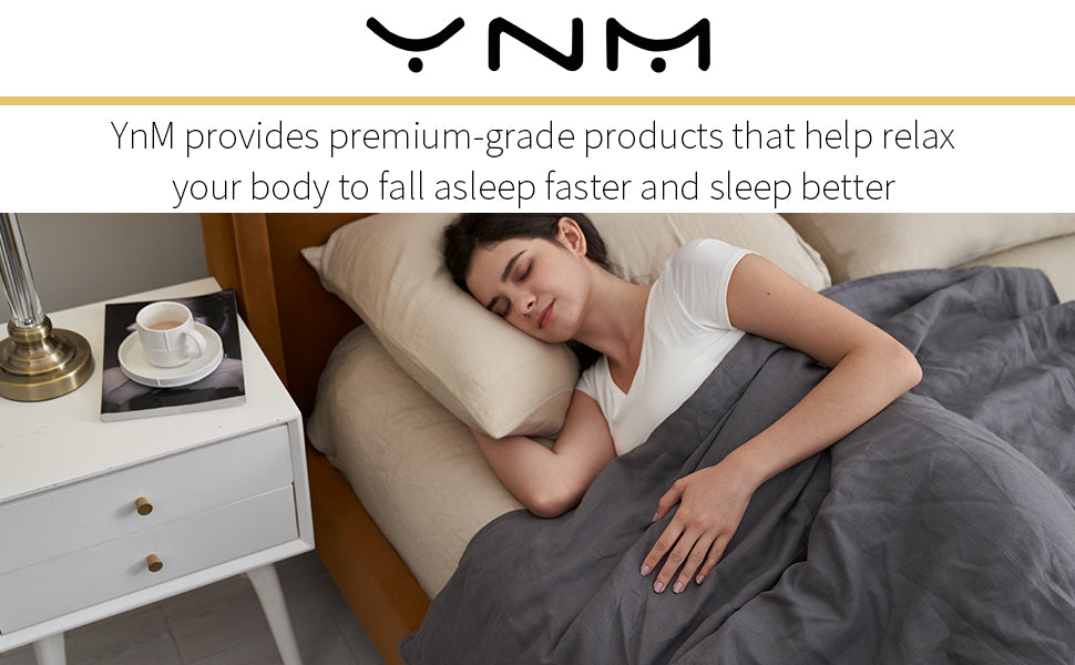 Woman Sleeping With Navy Blue YNM Weighted Blanket