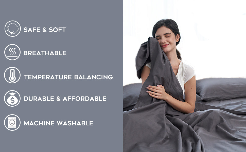 Woman Sleeping With Navy Blue YNM Weighted Blanket