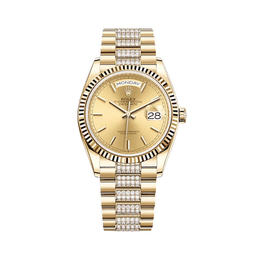 Rolex Day-Date 128238 Yellow Gold Champagne Dial Diamond Bracelet