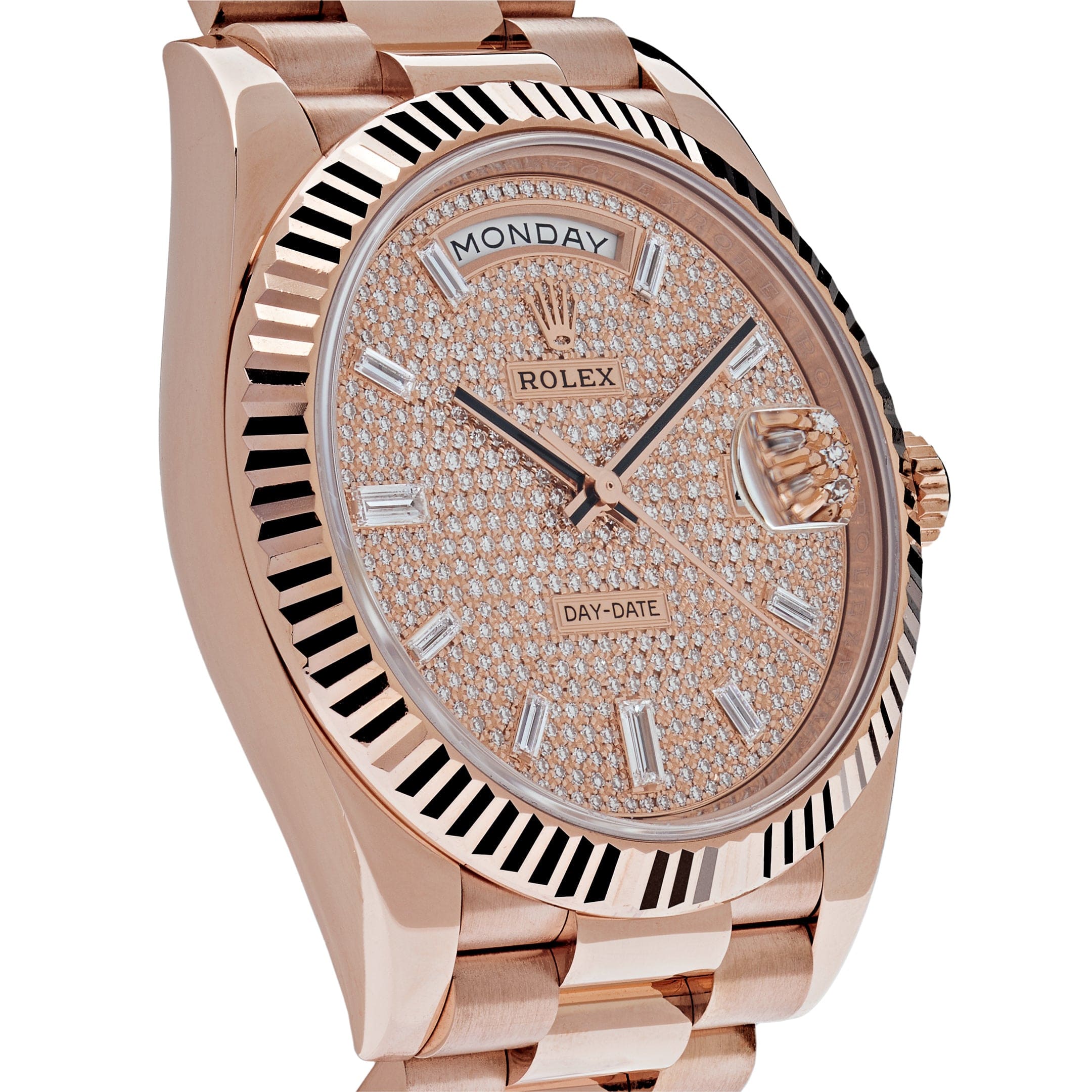 Rolex Day-Date 228235 Rose Gold Baguette Diamond Paved Dial