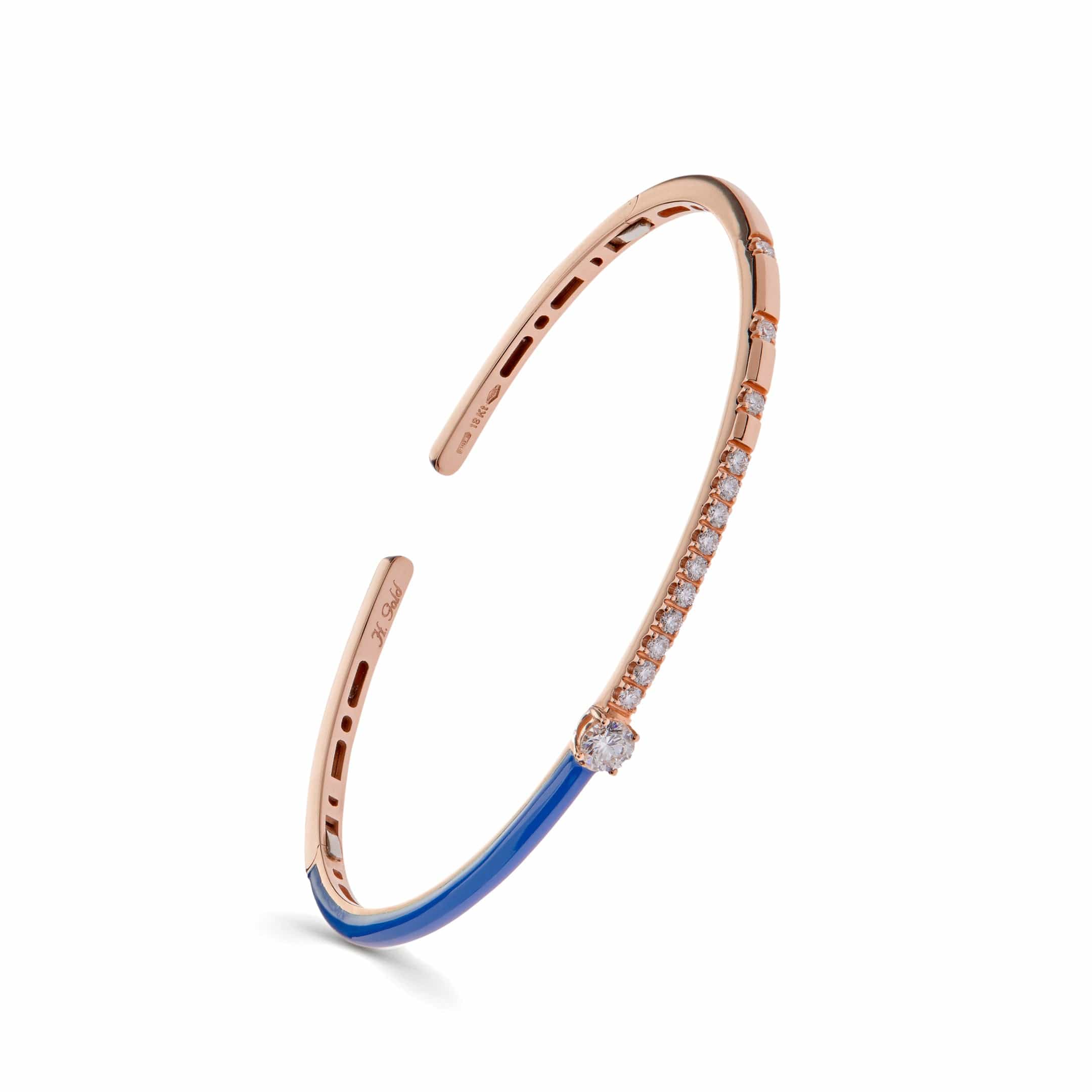 Rose Gold Blue Enamel Diamond Cuff Bracelet