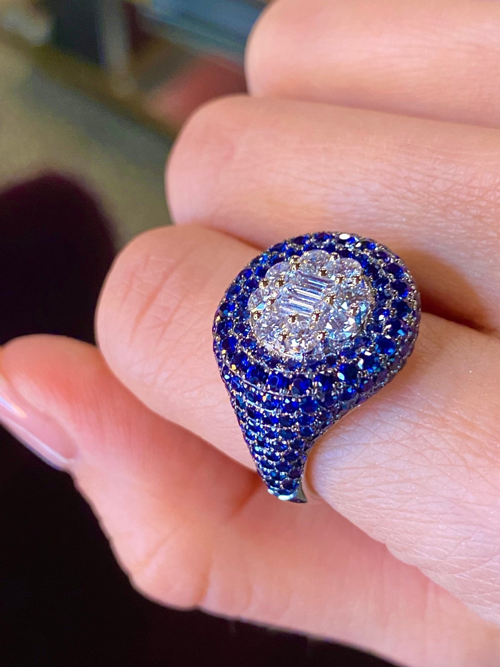 White Gold Blue Sapphire and Diamond Ring