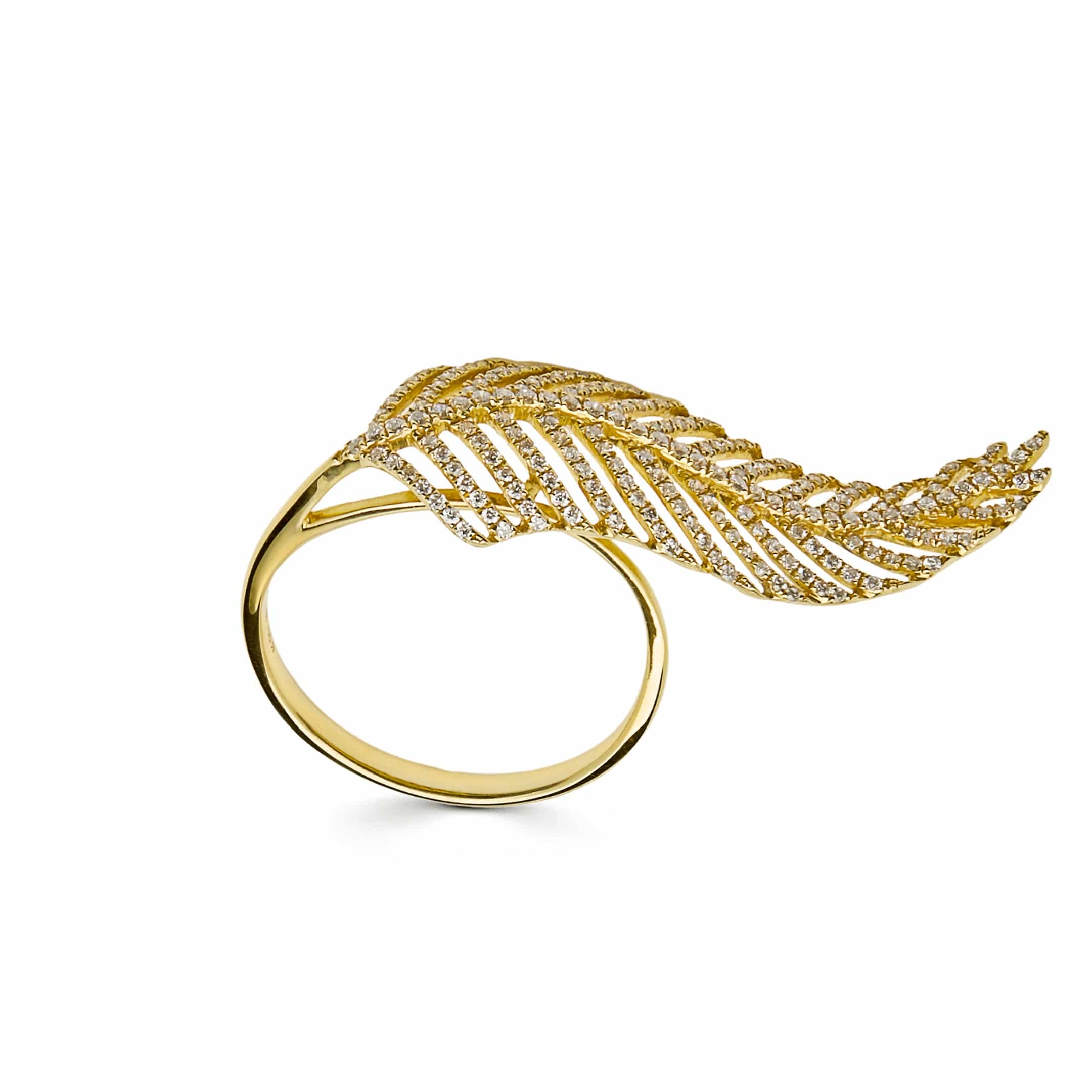 Yellow Gold Diamond Set Feather Ring