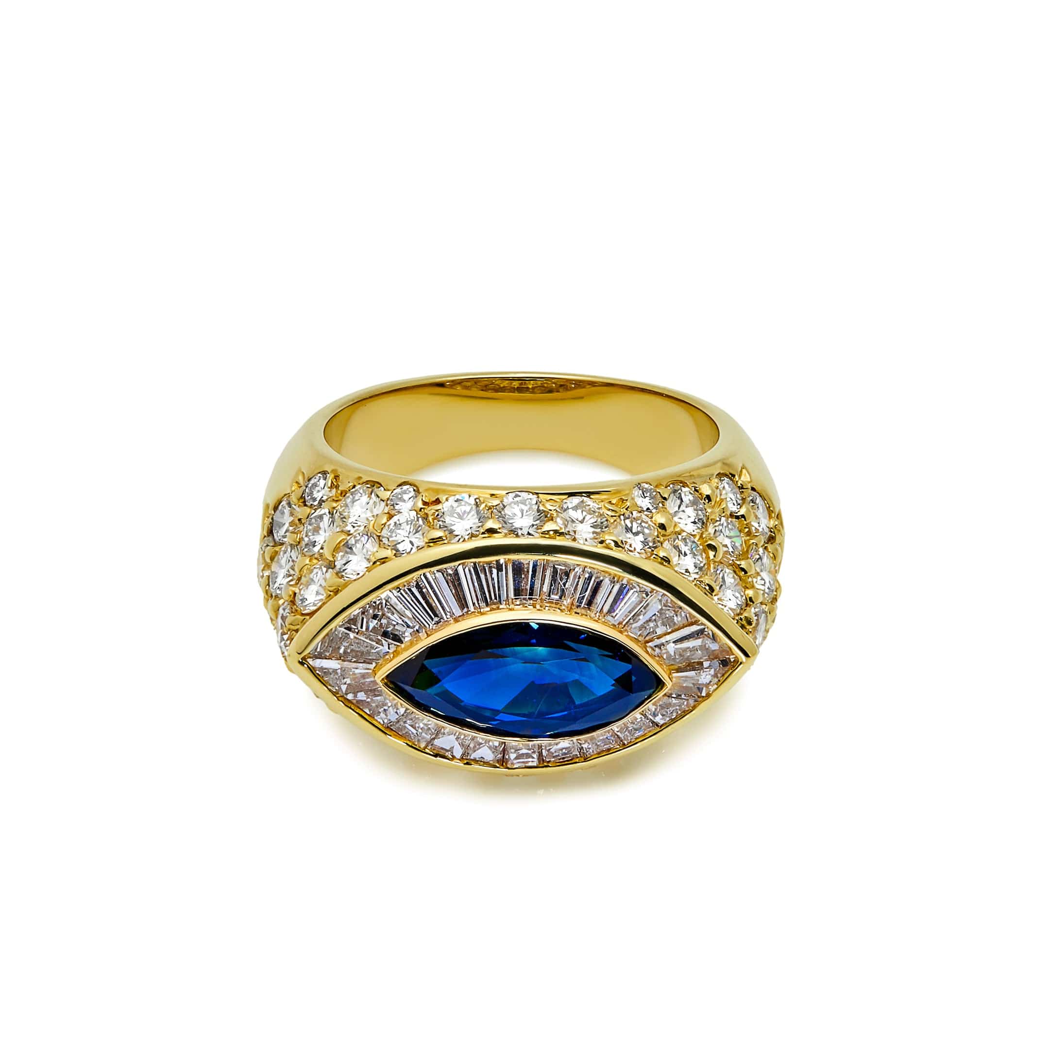 Yellow Gold Marquise Sapphire and Diamond Ring