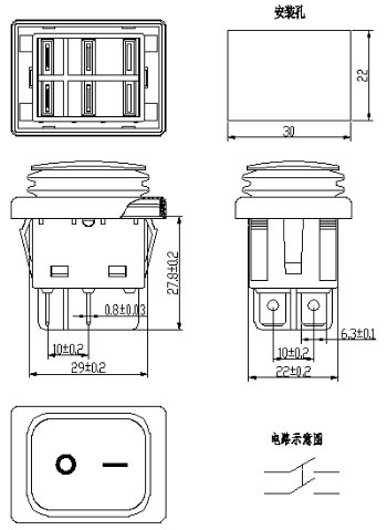 FILN 4 Pin IP67 Waterproof Rocker Switch Parameter