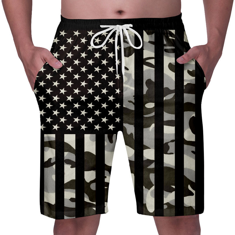 American Flag Board Shorts Drawstring Elastic Waist Quick Dry Beach Shorts