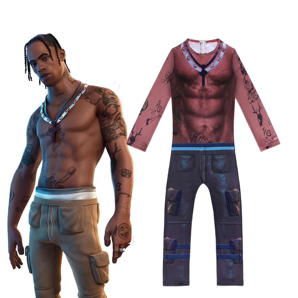 Fortnite Travis Scott Costume Jumpsuit for Kids Halloween Supplies