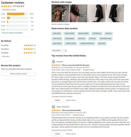 Masalong customer reviews about karambit knife