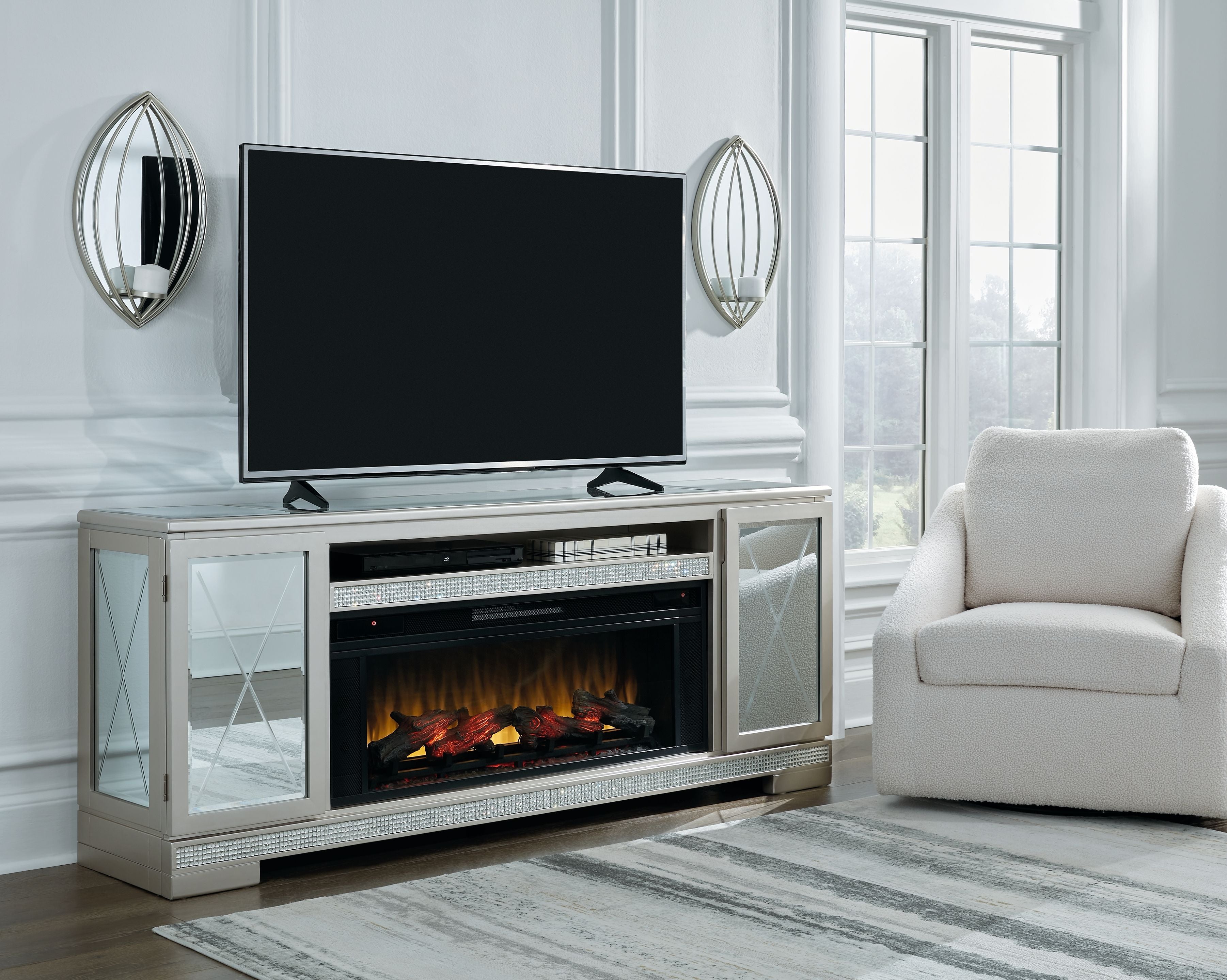 Ashley Flamory LG TV Stand w/Fireplace Option - Silver