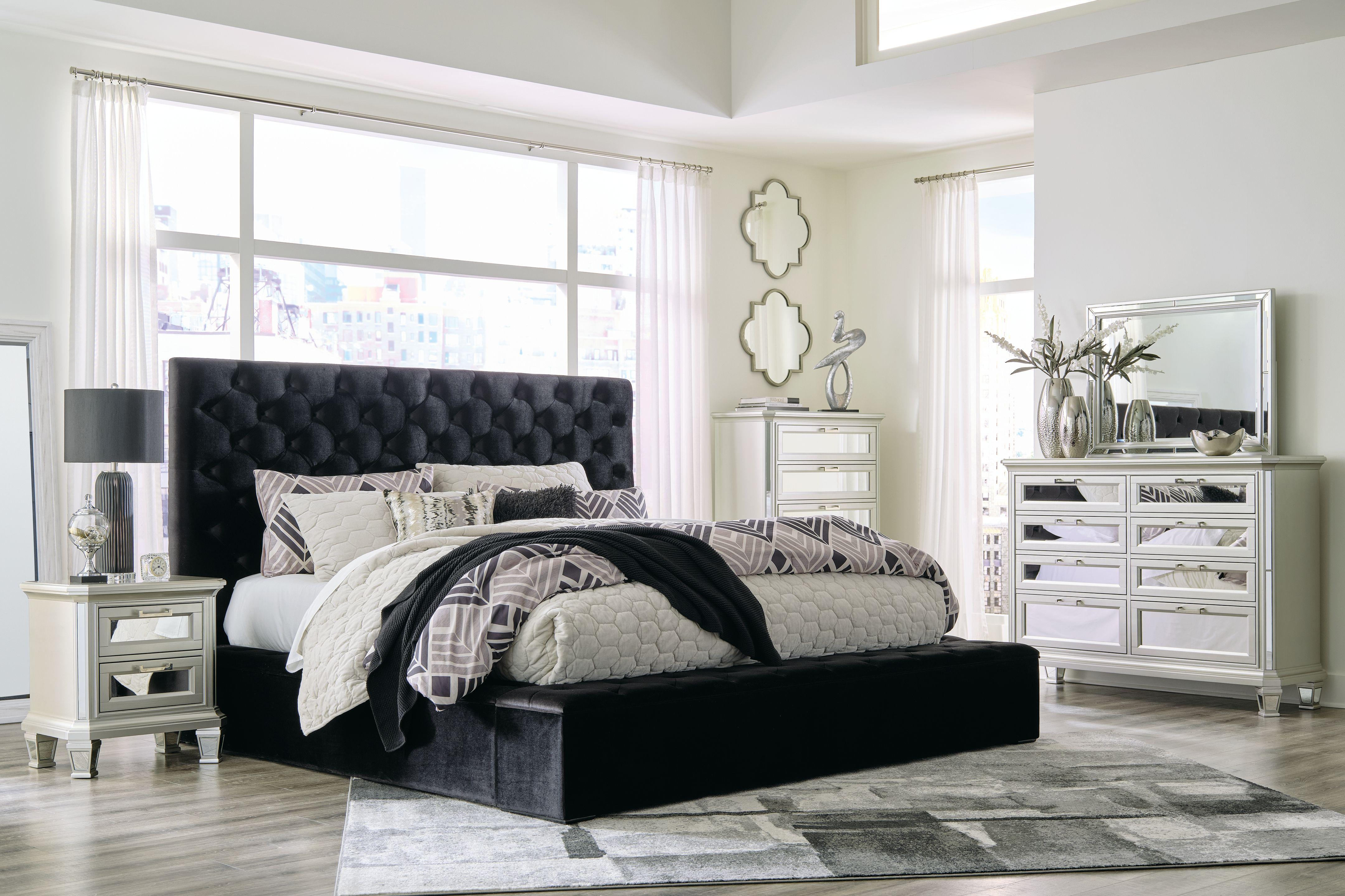 Ashley Lindenfield - Black - 7 Pc. - Dresser, Mirror, King Upholstered Bed With Storage, 2 Nightstands