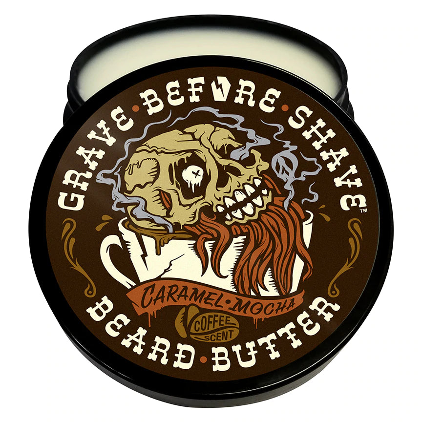 GRAVE BEFORE SHAVE? Caramel Mocha Blend Beard Butter 4oz. Container (Caramel Mocha Coffee Scent)