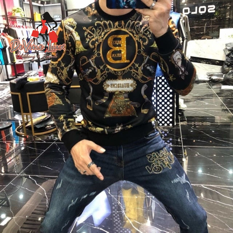 Devine Lux Homme Luxury Print Rhinestones Sweatshirt