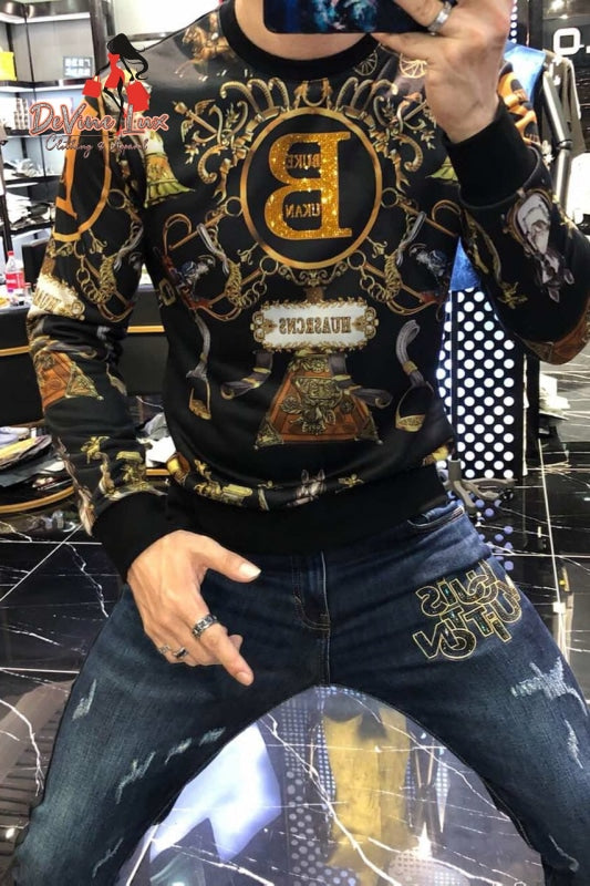 Devine Lux Homme Luxury Print Rhinestones Sweatshirt