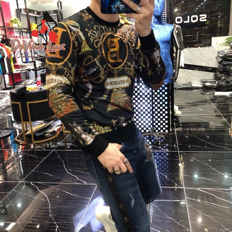 Devine Lux Homme Luxury Print Rhinestones Sweatshirt