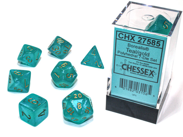 Chessex: 7-Die Set - Borealis Luminary Teal/gold blue Polyhedral