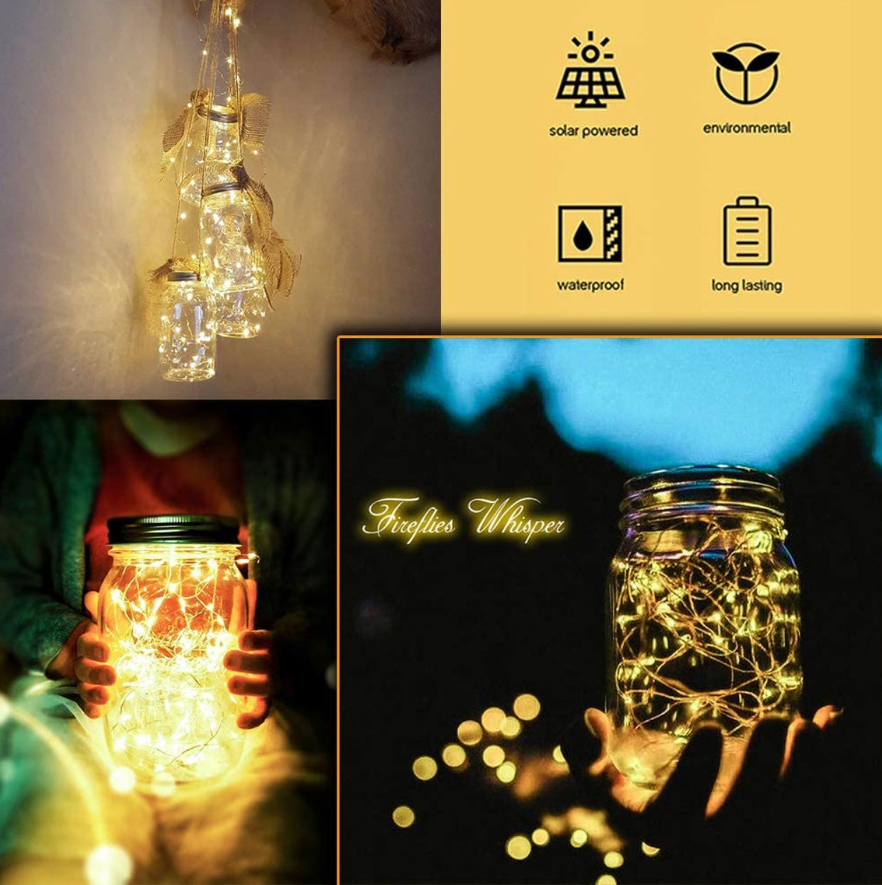 Davinci Solar Mason Jar Lights [Updated], 8 Pack 20 LED Waterproof Fairy Firefly Jar Lids String Lights with Hangers