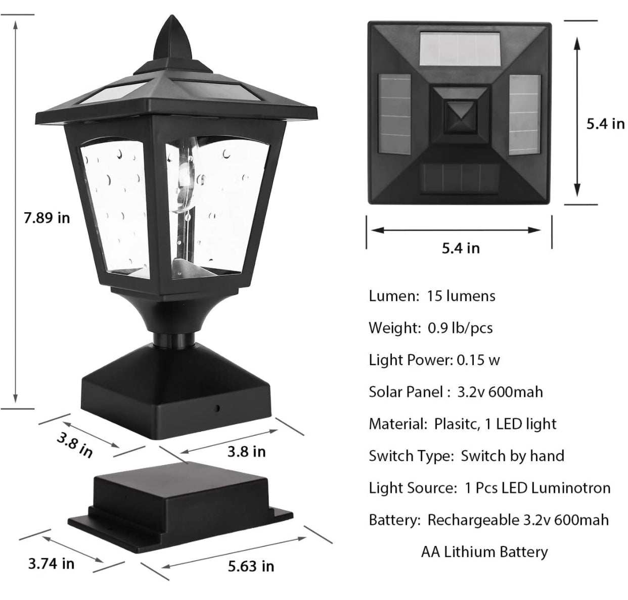 Solar Post Lights Outdoor, Solar Lamp Post Cap Lights for Wood Fence Posts Pathway, Deck, Pack of 2