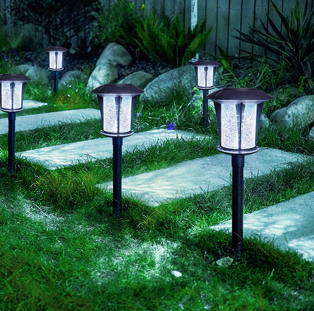 LANSGARINE Solar LED lights Outdoor Garden Stakes(Glass) Waterproof  (12-Pack)