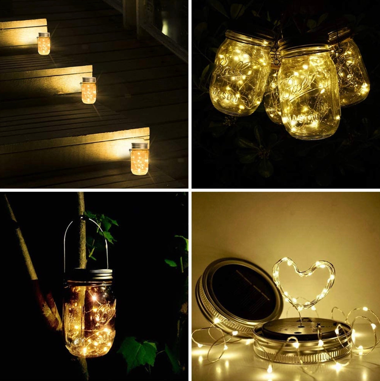 Davinci Solar Mason Jar Lights [Updated], 8 Pack 20 LED Waterproof Fairy Firefly Jar Lids String Lights with Hangers