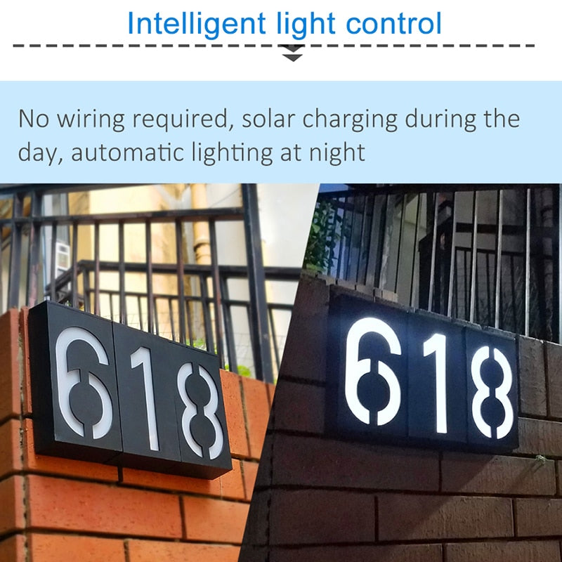 LED House Number Solar Power Digital Hotal Door Wall Solar Light Address Number Sign Lamp Custom Street Number Plaque