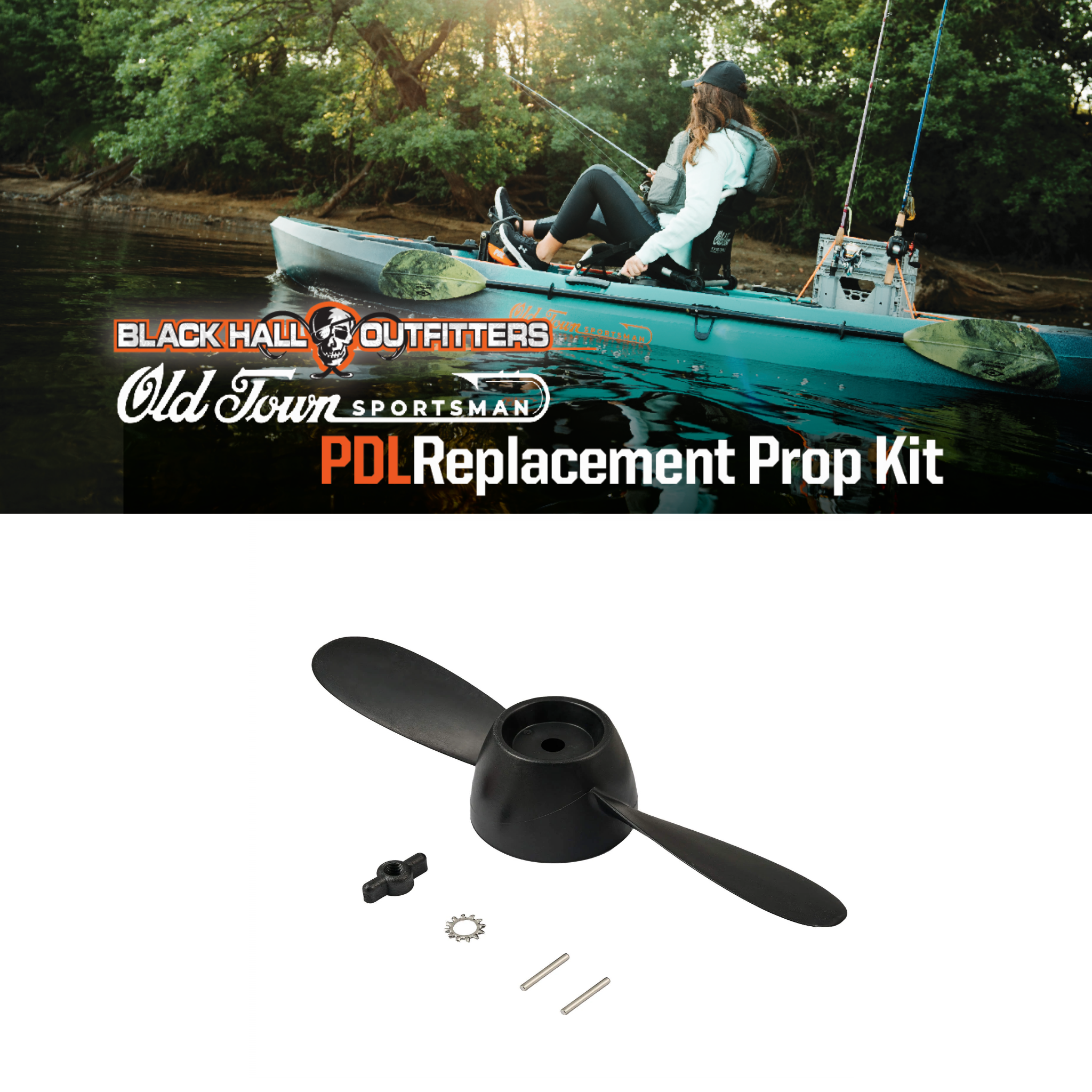 Black Hall Outfitters Old Town Sportsman PDL Spare Prop Kit, Includes Nut, Washer & Shear Pin