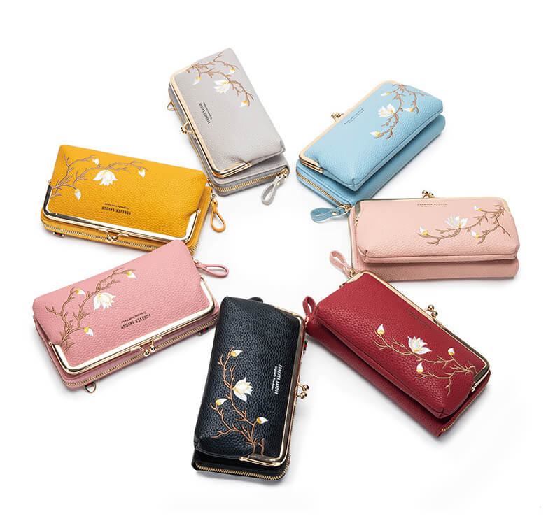 Crossbody Kiss Lock Phone Bag Cell Phone Wallet black pink red blue yellow gray