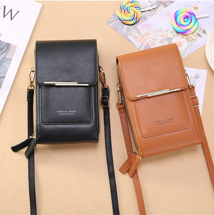 touch screen crossbody phone bag black brown