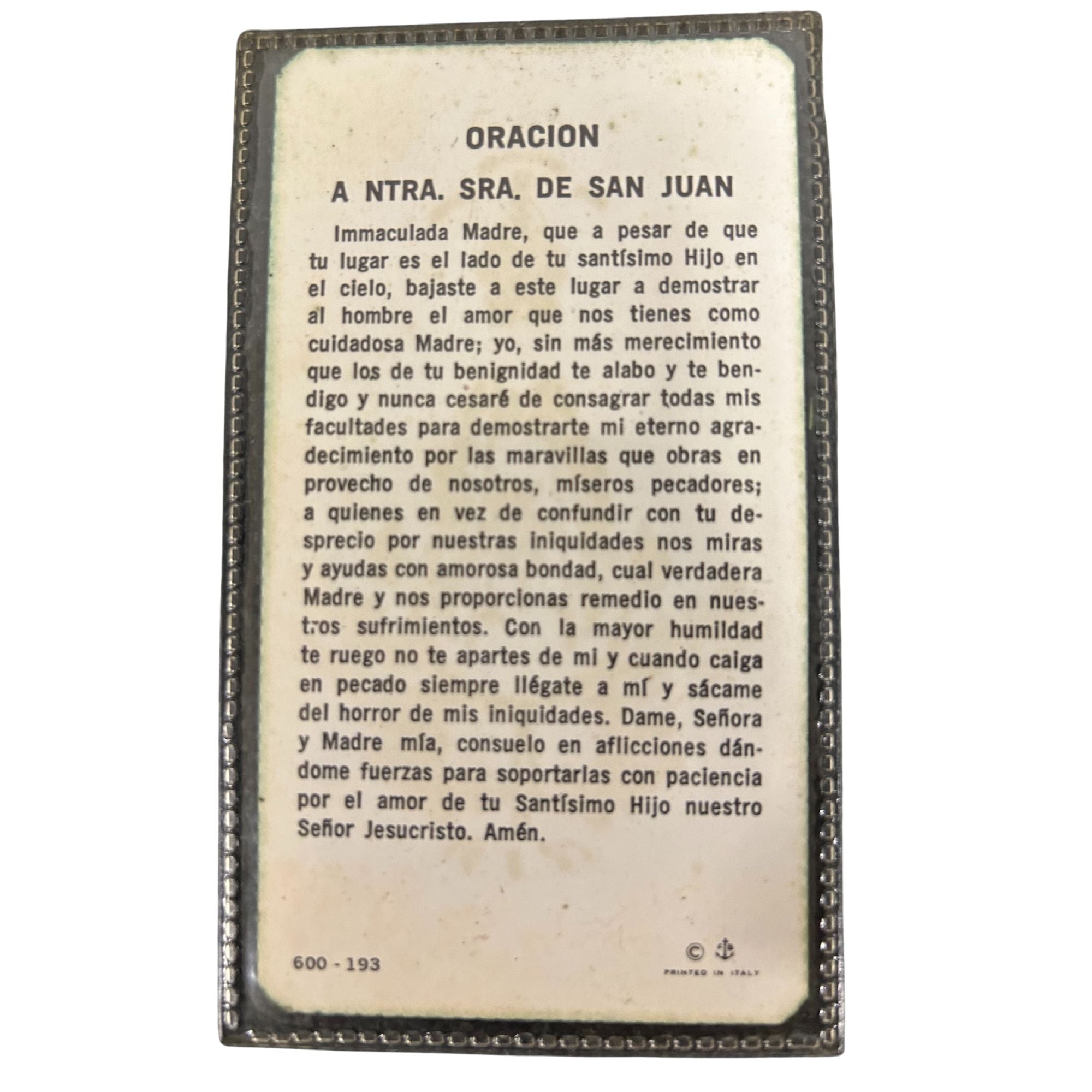 Ntra. Sra. De San Juan Prayer Card (Vintage)