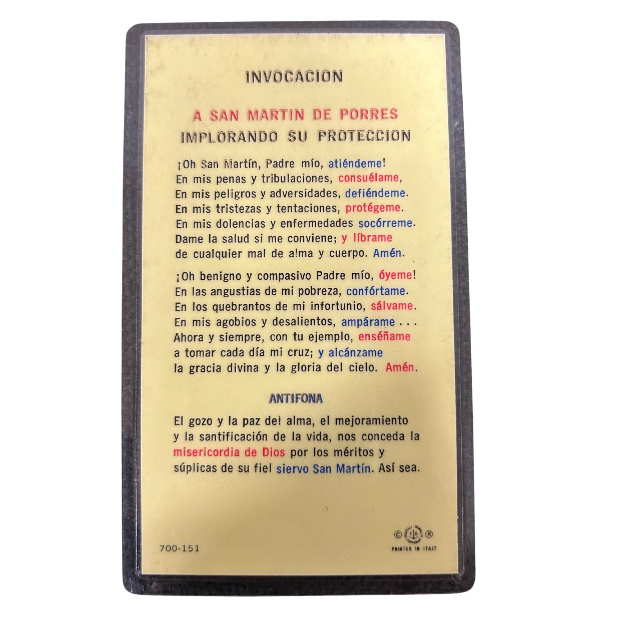 San Martin de Porres Prayer Card (Vintage)