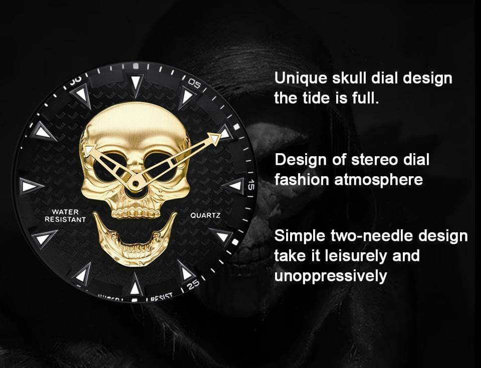 new big dial rotatable 3d skull watch mens