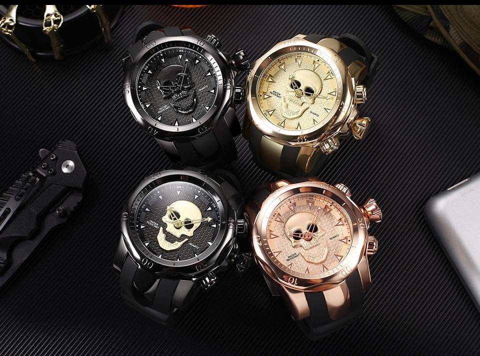 new big dial rotatable 3d skull watch mens