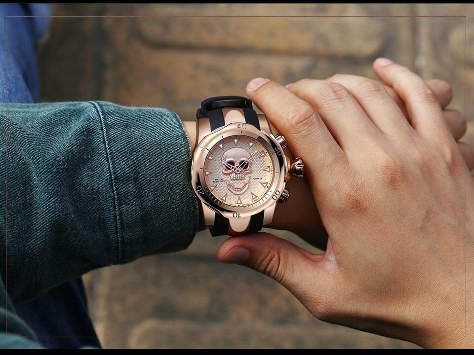 new big dial rotatable 3d skull watch mens