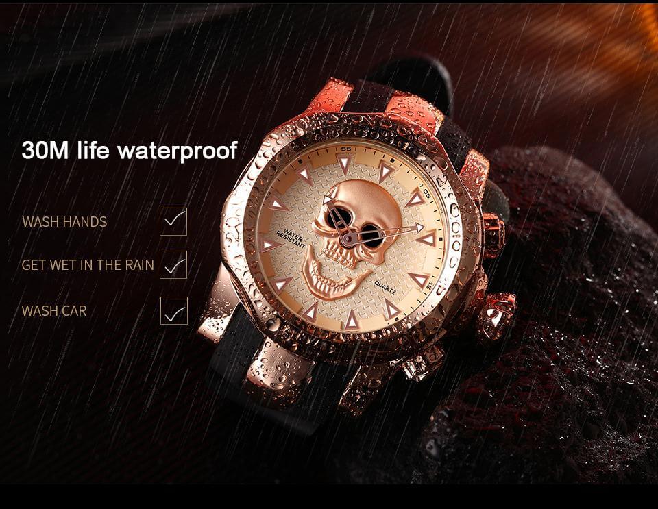 new big dial rotatable 3d skull watch mens
