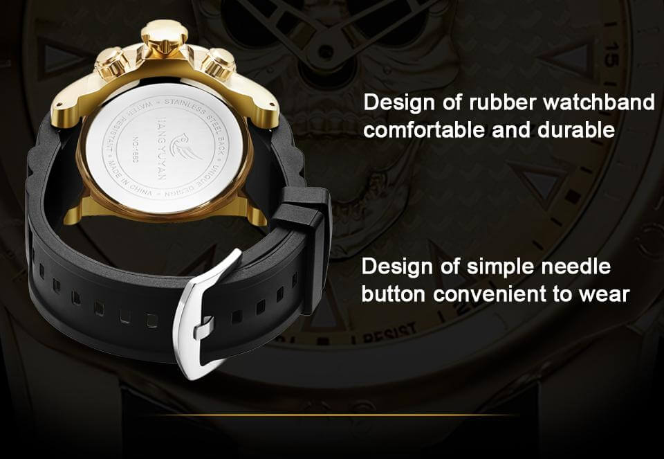 new big dial rotatable 3d skull watch mens