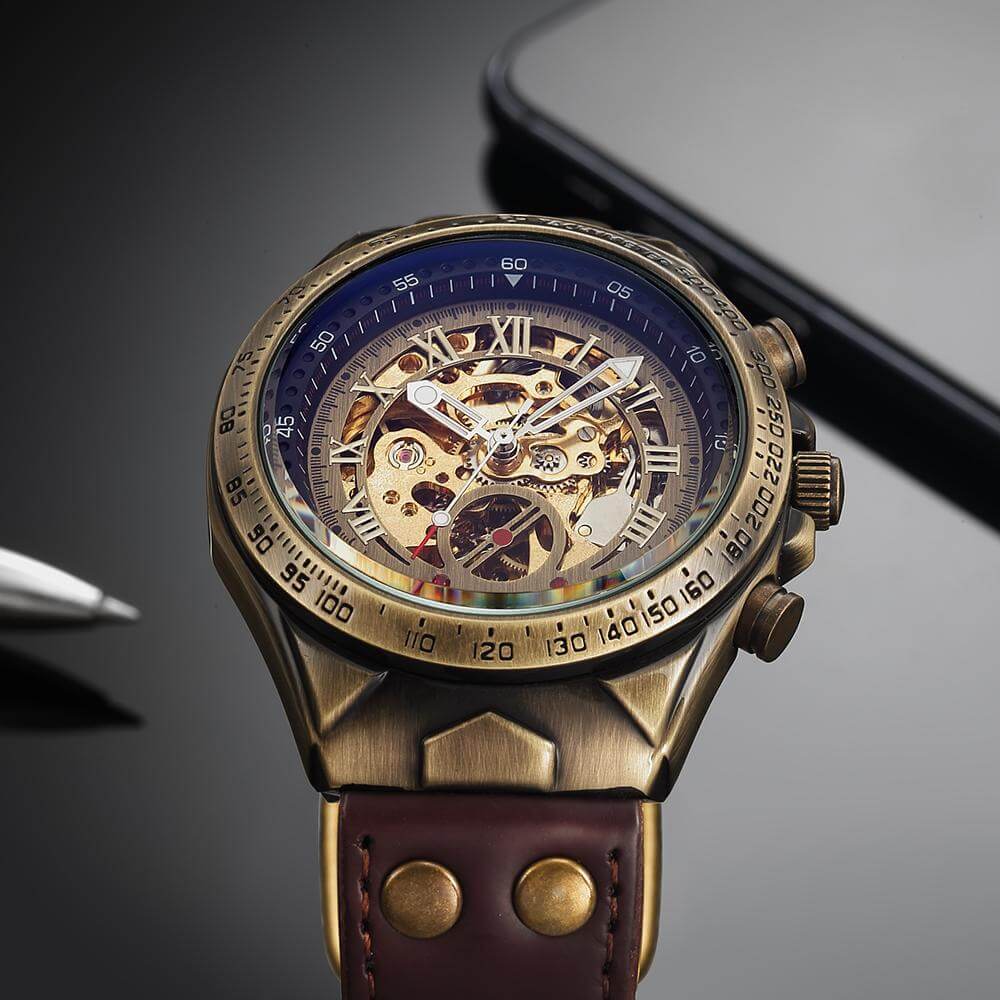 Bronze-Vintage-Sport-Male-Mechanical-Wristwatch