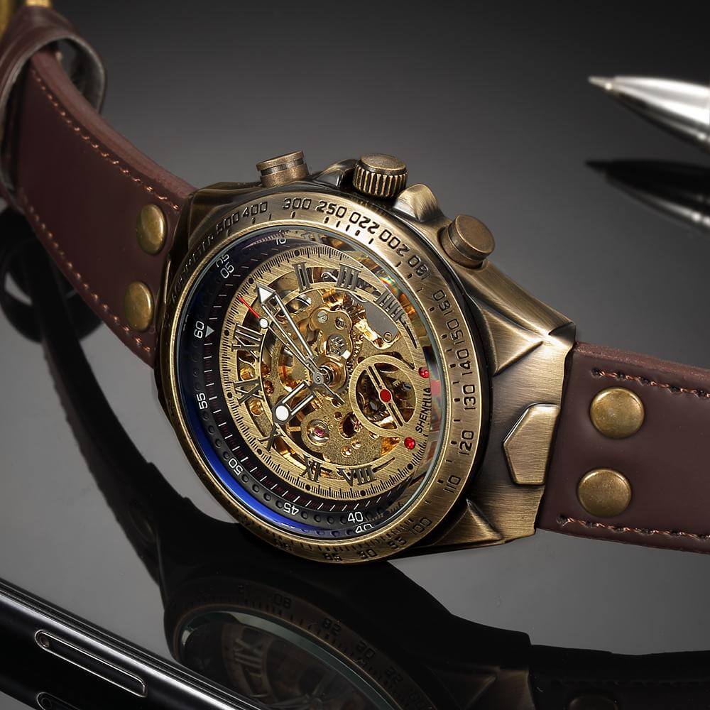 Bronze-Vintage-Sport-Male-Mechanical-Wristwatch