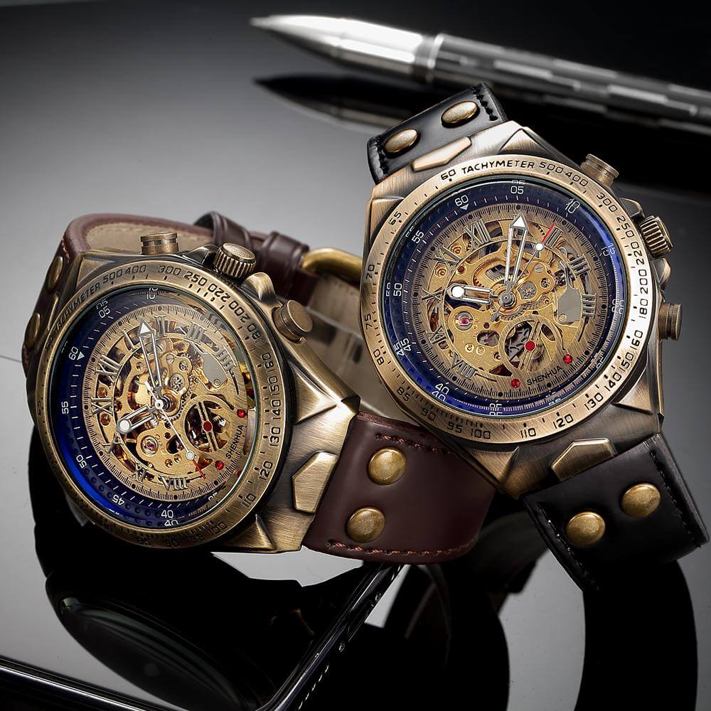 Bronze-Vintage-Sport-Male-Mechanical-Wristwatch