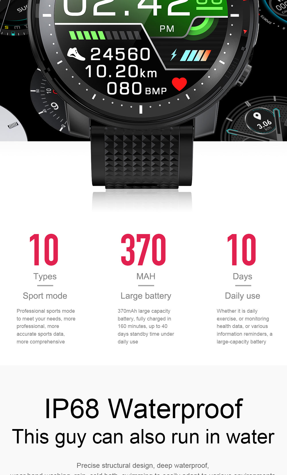 l15 full touch fitness tracker waterproof smartwatch