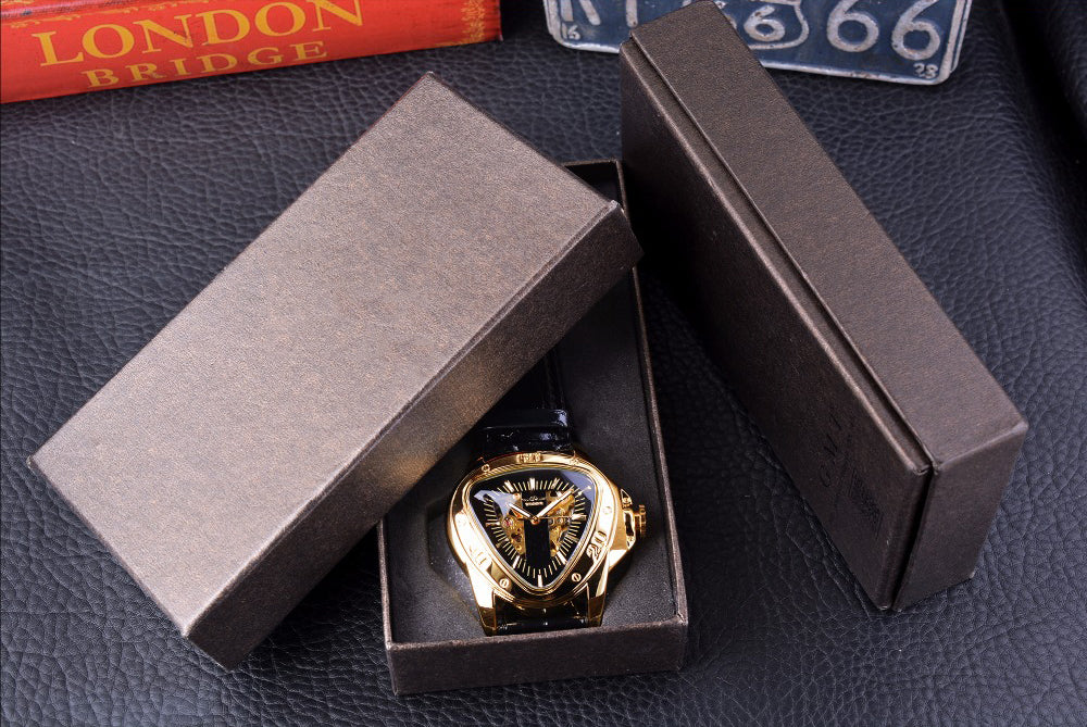 fashion triangle golden skeleton men watch8