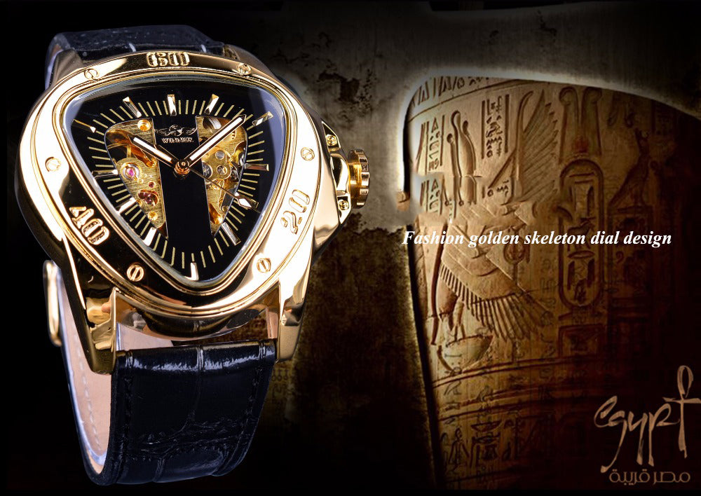 fashion triangle golden skeleton men watch1