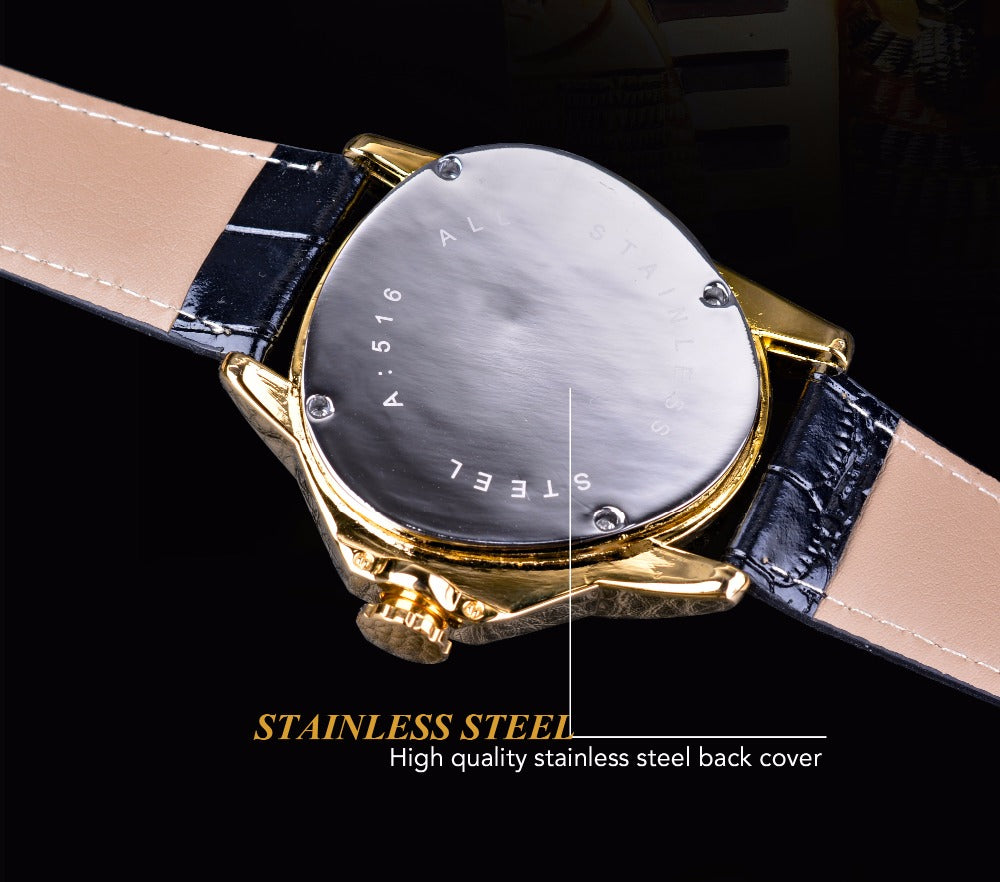fashion triangle golden skeleton men watch5