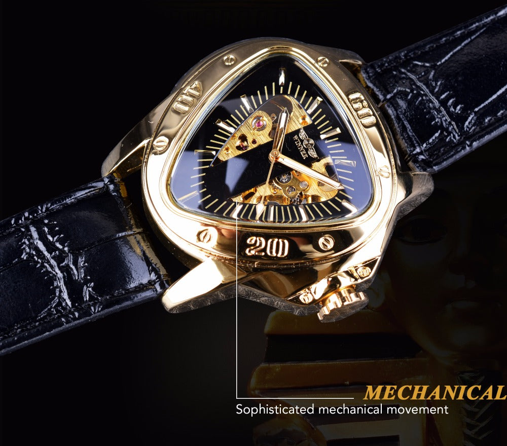 fashion triangle golden skeleton men watch3