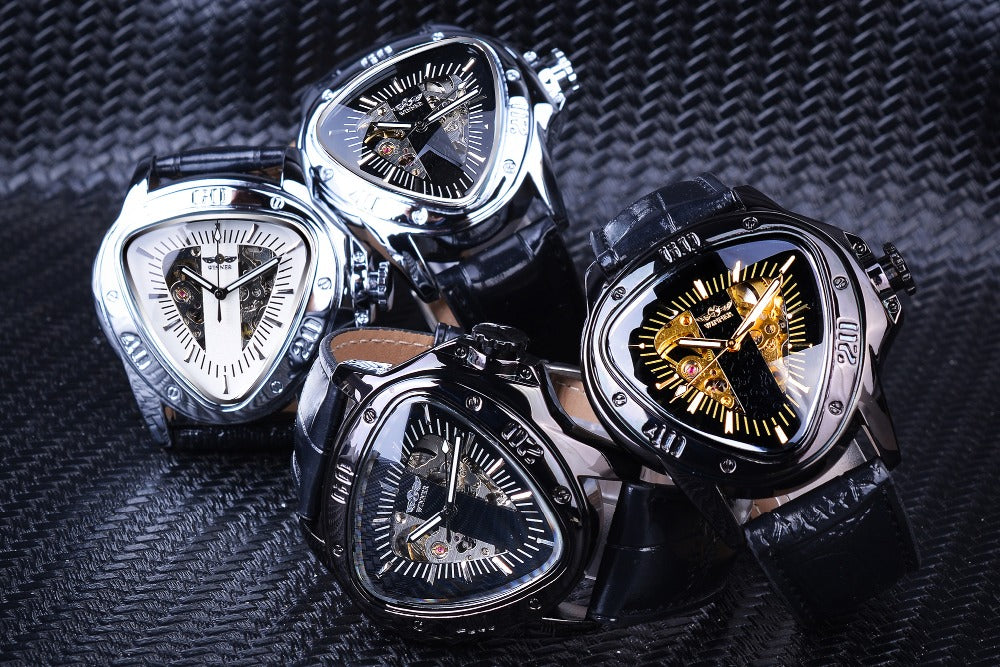 fashion triangle golden skeleton men watch7