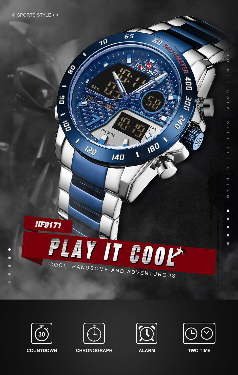 men's luxury brand digital sports watch