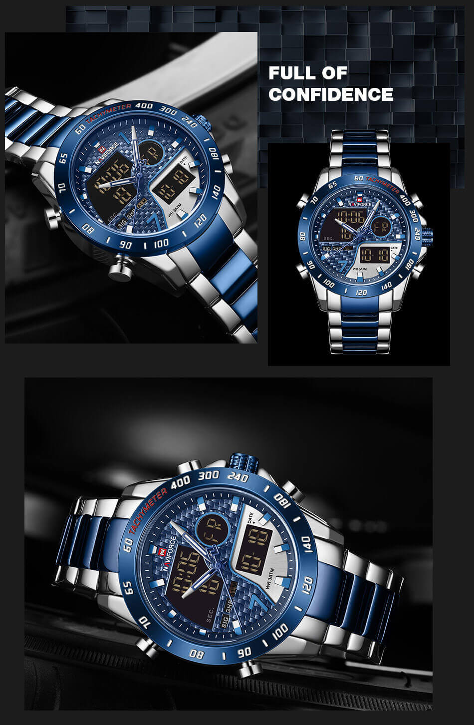 men's luxury brand digital sports watch