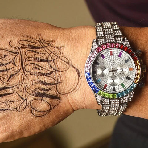 Luxury Iced Out Colorful Dial Watches For Men detail4